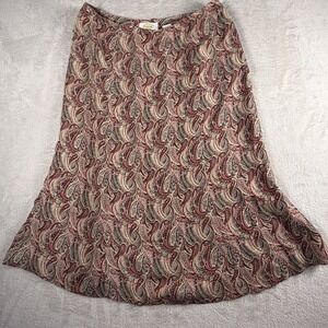 Vtg Talbots Pure Silk Paisley A-Line Midi Skirt Lined Red Beige Women's Size 12
